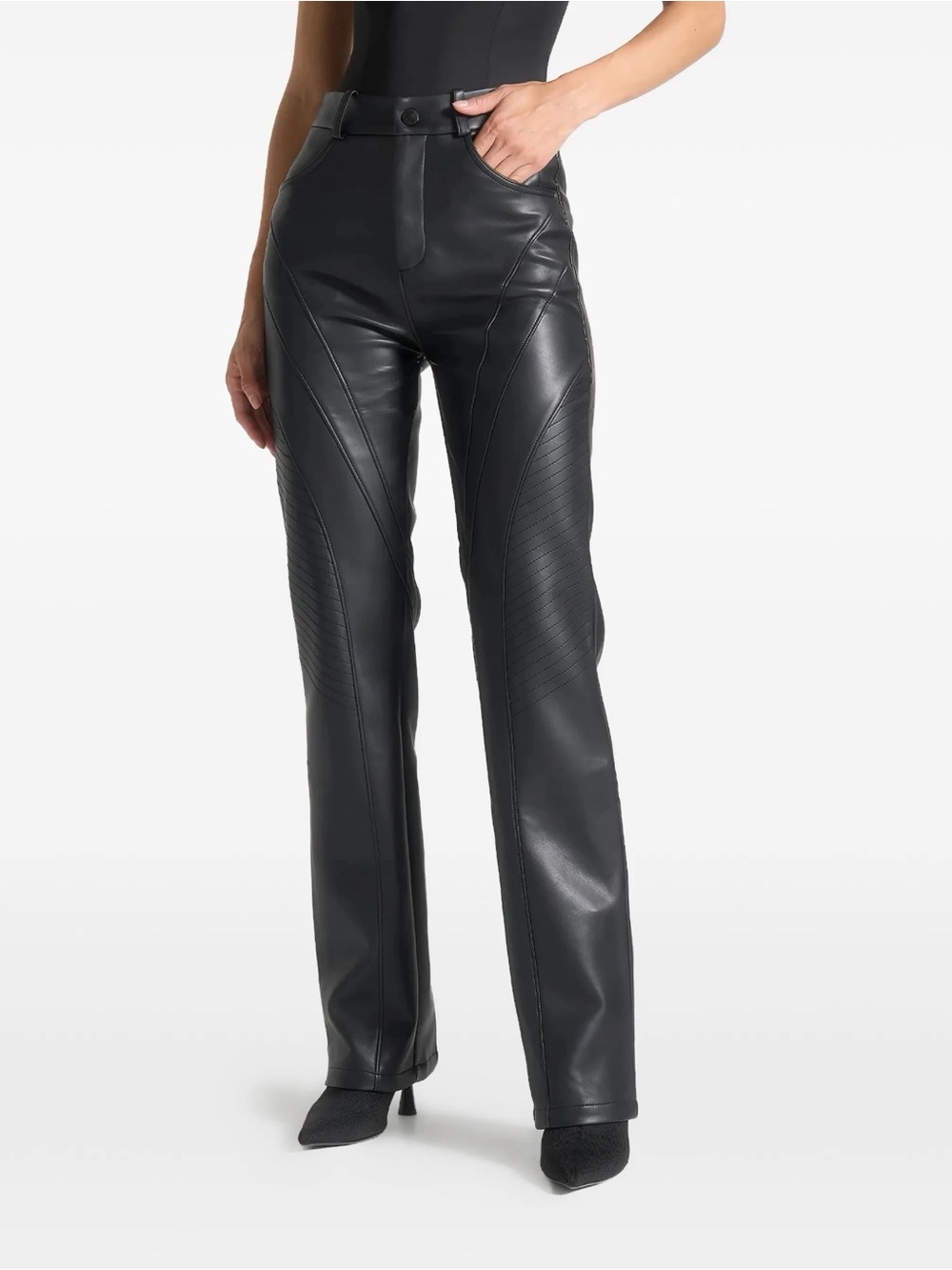 Maniere De Voir Black Faux Leather Boot-Cut Pants